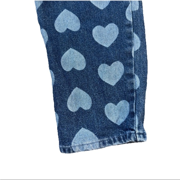 Lazy Oaf Blue Denim Straight Leg Heart Design Hi-Rise SZ 28 Elastic Waist EUC - Picture 3 of 13